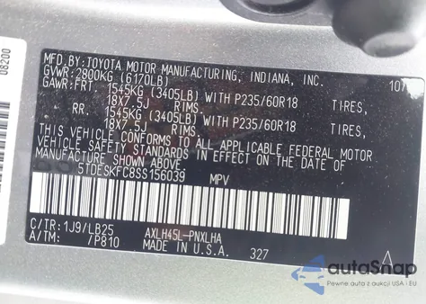 2025 Toyota Sienna Platinum from USA, damaged, VIN 5TDESKFC8SS156039